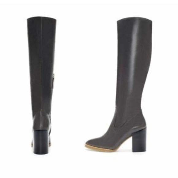 NWT ZARA LEATHER TALL HEELED BOOTS 6.5 - Picture 2 of 10